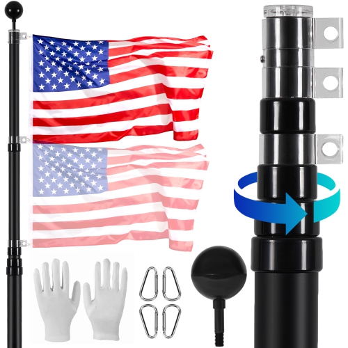 VEVOR 25FT Telescopic Flagpole Kit, Heavy Duty Aluminum Alloy Flag Pole Kit in Ground for Outside, 3 Display Modes Flagpole with Professional