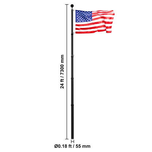 VEVOR 25FT Telescopic Flagpole Kit, Heavy Duty Aluminum Alloy Flag Pole Kit in Ground for Outside, 3 Display Modes Flagpole with Professional