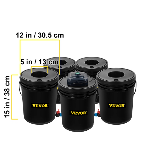 VEVOR 5 Gallon 5 Buckets DWC Hydroponic System, Deep Water Culture Growing Bucket, Hydroponics Grow Kit with Pump, Air Stone and Connected Reservoir,