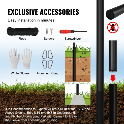 Trousse de mât amovible de 25 pi VEVOR, trousse de mât en alliage d'aluminium robuste au sol pour l'extérieur, 3 modes d'affichage avec accessoires