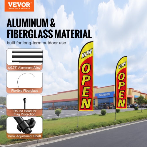 VEVOR 16.3 FT Open Flags with Pole Kit, Advertising Flags for Business, Feather Flag Kit, with 2 Banner Flags, 2 Poles, 2 Ground Stakes, Open Sign