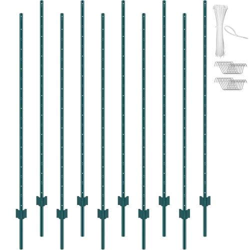 VEVOR 6 Feet Fence Post, 10 Pack U-Channel Heavy Duty Metal Fence Posts, Sturdy Steel Fence Stakes for Garden Yard, Lawn, Farms and Outdoor Wire