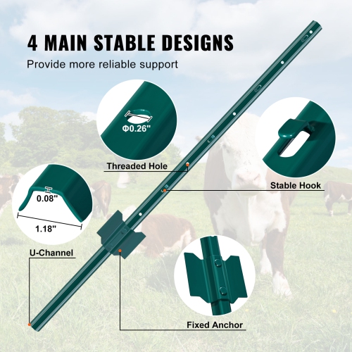 VEVOR 3 Feet Fence Post, 10 Pack U-Channel Heavy Duty Metal Fence Posts, Sturdy Steel Fence Stakes for Garden Yard, Lawn, Farms and Outdoor Wire