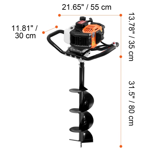 VEVOR 52CC Post Hole Digger Gas Powered, 1450W Earth Auger, with 8" Auger Drill Action Design Bit & 1 Extension Rod, Post Fence Hole Digger for