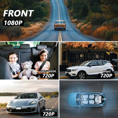 4 Channel WiFi Dash Cam,HD Dash Camera for Cars Front Rear Left Right,3” Screen Dash Cam with Surveillance APP Control,24H/7 Parking Mode,Night