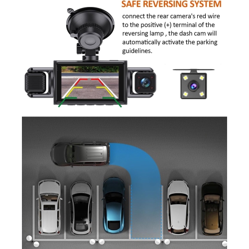 4 Channel WiFi Dash Cam,HD Dash Camera for Cars Front Rear Left Right,3” Screen Dash Cam with Surveillance APP Control,24H/7 Parking Mode,Night