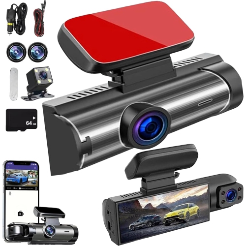 64GB Front and Rear Dash Camera,HD Front & Rear Dash Cam,Built-in Wireless Wi-Fi,Night Vision Dual Video Recording,Motion Detection(Front + Rear)