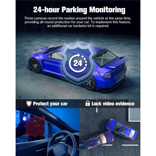 Caméra de tableau de bord pour voitures,Caméra de voiture HD intégrale avant arrière avec vision nocturne,Écran IPS 2,0&nbsp;po,Grand-angle 170°,Mode