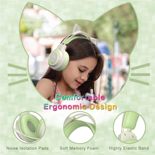 [Mint Green] Cat Ear Gaming Headset｜2m Braided Cable｜Removable Cat Ears｜RGB Fantasy Lighting｜Protein Leather Earmuffs｜Wide Compatibility with