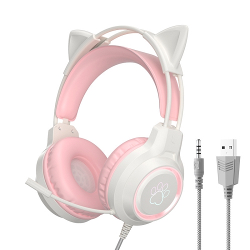 [Sweetheart Pink] LED Cat Ear Gaming Headset｜40mm Strong Magnetic Unit｜RGB Dynamic Breathing Light｜Girls’ Hearts Burst｜Birthday Gift for Girls