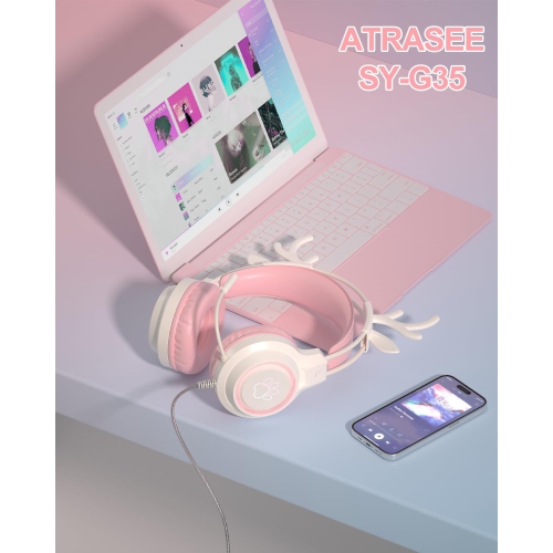 [Sweetheart Pink] LED Cat Ear Gaming Headset｜40mm Strong Magnetic Unit｜RGB Dynamic Breathing Light｜Girls’ Hearts Burst｜Birthday Gift for Girls