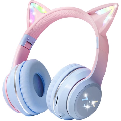 [Gradient Blue] Casque d'écoute de musique pour les oreilles de chat | Longue autonomie | Conception pliable | Éclairage RVB respiratoire | Cadeaux