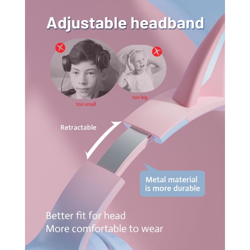 [Gradient Blue] Casque d'écoute de musique pour les oreilles de chat | Longue autonomie | Conception pliable | Éclairage RVB respiratoire | Cadeaux