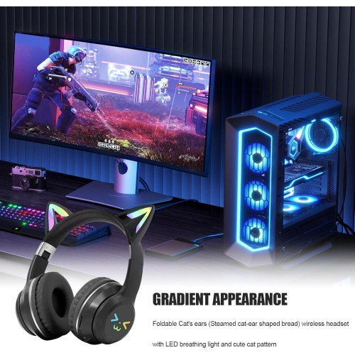 Casque d'écoute pour chats Black gradient | Chargement rapide de type C | Microphone rétractable | Compatibilité multiplateforme PS5/Switch |