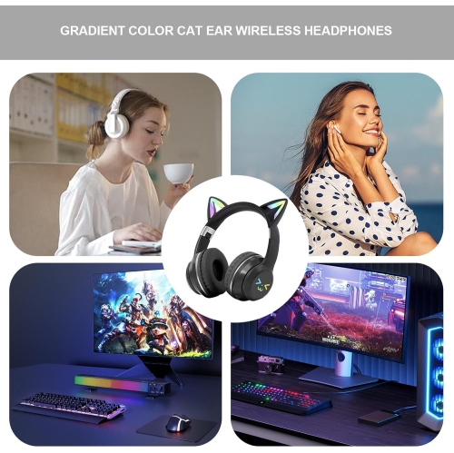 Casque d'écoute pour chats Black gradient | Chargement rapide de type C | Microphone rétractable | Compatibilité multiplateforme PS5/Switch |