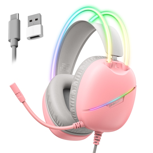 [Pink Girl] Casque de jeu avec fil rose | Effets lumineux RVB doux | Casque à isolation sonore en mousse à mémoire ultradouce | Microphone