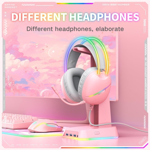 [Pink Girl] Casque de jeu avec fil rose | Effets lumineux RVB doux | Casque à isolation sonore en mousse à mémoire ultradouce | Microphone