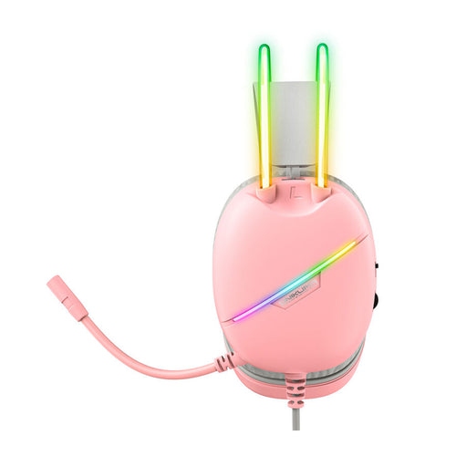 [Pink Girl] Casque de jeu avec fil rose | Effets lumineux RVB doux | Casque à isolation sonore en mousse à mémoire ultradouce | Microphone