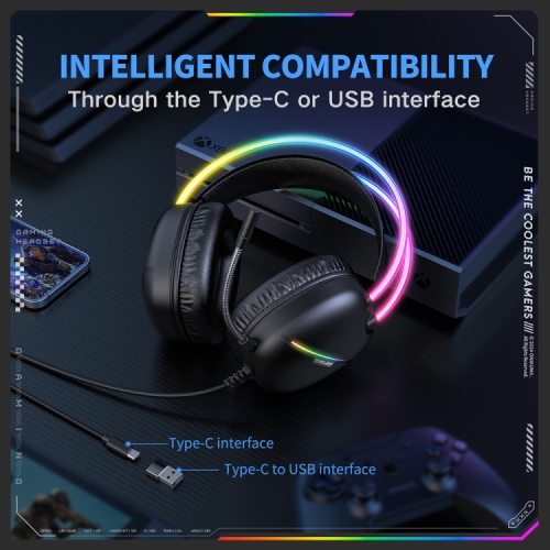 [Esports Immersion] Black wired gaming headset | 50mm high-precision driver unit | Noise-cancelling microphone | Multi-platform compatibility | RGB