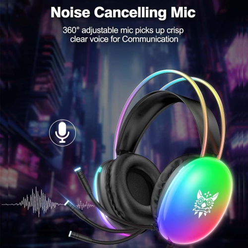 Headset Gaming Headset, Stereo Surround Sound - 50mm Drivers, Noise Cancelling Microphone, RGB Gradient Dynamic Lighting, Lightweight Body -