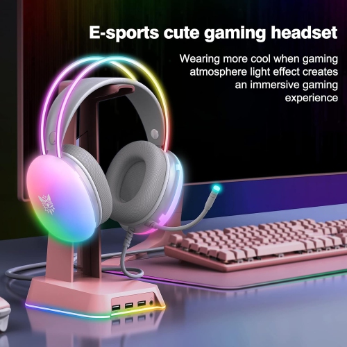 Headset Gaming Headset, Stereo Surround Sound - 50mm Drivers, Noise Cancelling Microphone, RGB Gradient Dynamic Lighting, Lightweight Body -