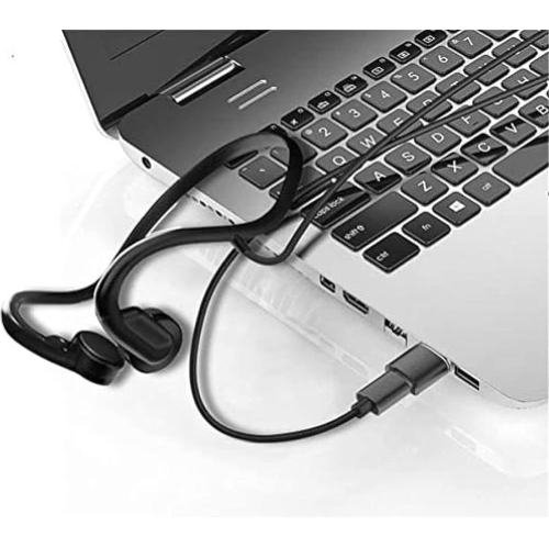 Wired Bone Conduction Earphones, HD Digital Calling, Compatible with Computer, Phone and Tablet - Black - Type-C Port, Built-in Microphone - With