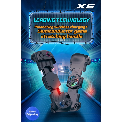 X5 elastic handle, wireless Bluetooth fast charging, Hall rocker, six-axis dual vibration, semiconductor heat dissipation game controller - black +