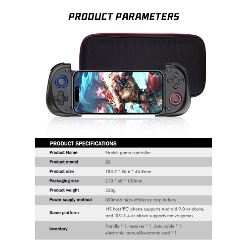 X5 elastic handle, wireless Bluetooth fast charging, Hall rocker, six-axis dual vibration, semiconductor heat dissipation game controller - black +