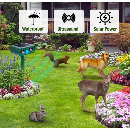 Solar Powered Ultrasonic Mouse Repeller, Waterproof Animal Repeller for Outdoor Use to Repel Cats, Dogs, Foxes, Pests, Mice