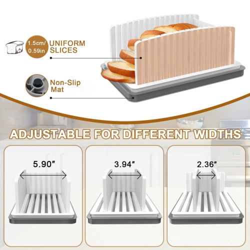 Trancheuse à pain à largeur réglable, plateau de coupe pliable et compact pour pain maison, bagels et gâteaux