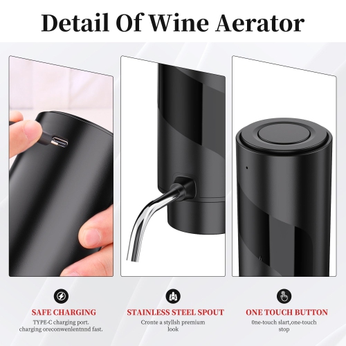 Electric Wine Decanter, USB Rechargeable Wine Dispenser, Automatic Wine Pourer, Holiday Gift for Wine Lovers