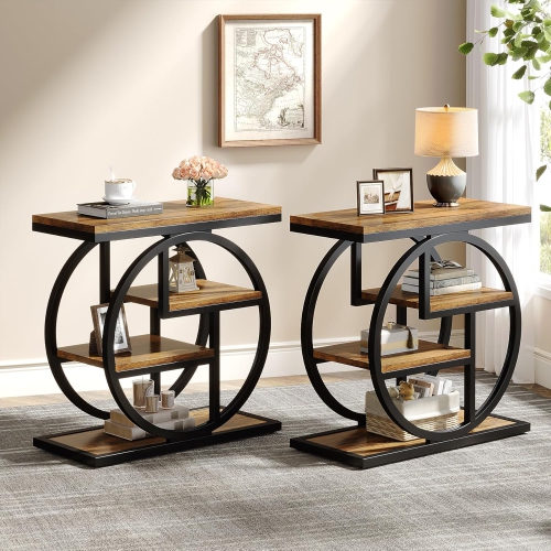 TRIBESIGNS  End Table Set Of 2, 4-Tier Narrow Side Table With Storage Shelves, Wood Small Sofa Side Table