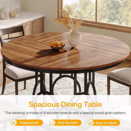 Tribesigns 47-Inch Round Dining Table, Wood Kitchen Table with Sturdy Metal Base for 4-6 People, Large Circle Dinner Table