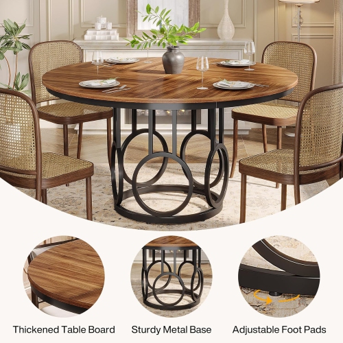Tribesigns 47-Inch Round Dining Table, Wood Kitchen Table with Sturdy Metal Base for 4-6 People, Large Circle Dinner Table
