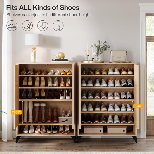 Tribesigns Shoe Cabinet with Doors, 6-Tier Entryway Shoe Storage Cabinet with Adjustable Shelves