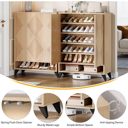 Tribesigns Shoe Cabinet with Doors, 6-Tier Entryway Shoe Storage Cabinet with Adjustable Shelves