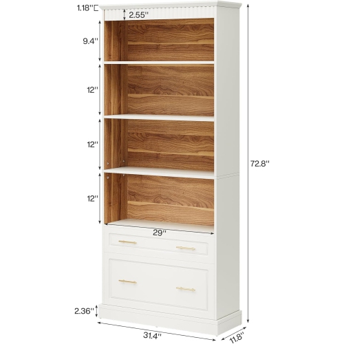 Tribesigns 5-Shelf Bookcase with File Cabinet Drawer, 72" Tall Black Bookshelf, Modern Free-Standing Wood Bookcase