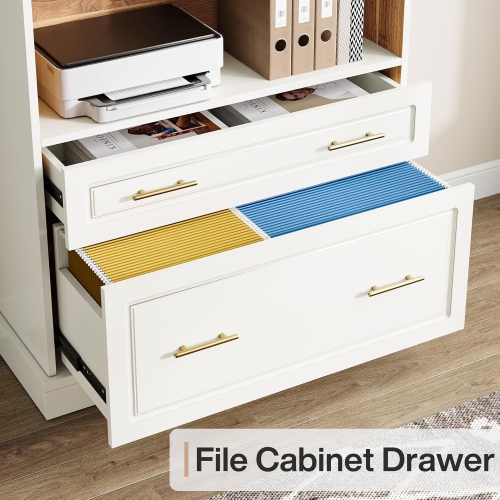 Tribesigns 5-Shelf Bookcase with File Cabinet Drawer, 72" Tall Black Bookshelf, Modern Free-Standing Wood Bookcase