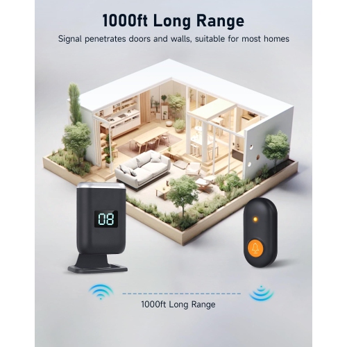 Elderly Life Alarm System, Portable Wireless Alarm, Patient Help Alarm, Effective Range 1000 Feet, No Monthly Fee