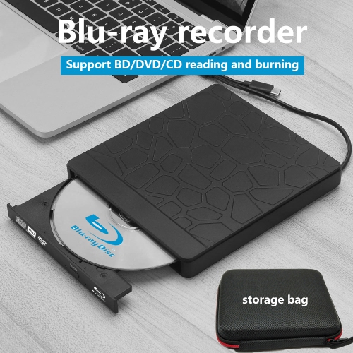Graveur Blu-ray externe, USB 3.0+Type-C universel de bureau BD/DVD/CD graveur de cartes 5-en-1, lecteur optique multifonction - Noir