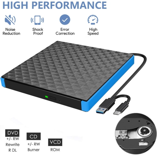 USB3.0 external Blu-ray burner, mobile BD-RW optical drive, supports full-region disc + dual-port power supply, can be connected to laptops and