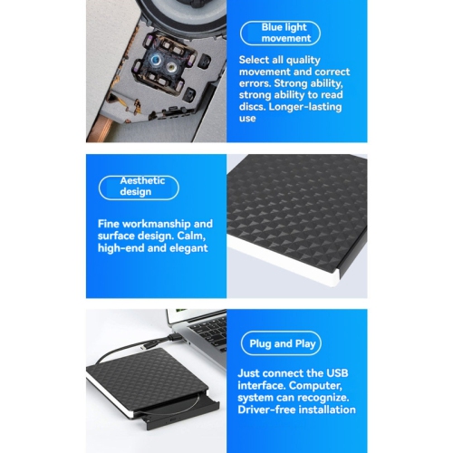 USB3.0 external Blu-ray burner, mobile BD-RW optical drive, supports full-region disc + dual-port power supply, can be connected to laptops and