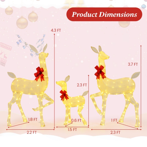Gymax 3 PCS Lighted Family Deer Set w/ LED Lights RGB Flashing Lights 12 Ground Stakes