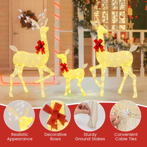 Gymax 3 PCS Lighted Family Deer Set w/ LED Lights RGB Flashing Lights 12 Ground Stakes