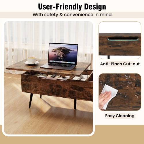 Gymax Mid Century Modern Center Table w/ Split Top & 2 Hidden Compartments