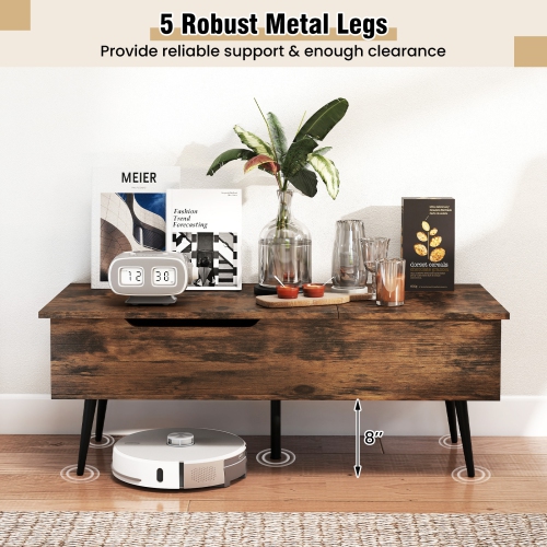 Gymax Mid Century Modern Center Table w/ Split Top & 2 Hidden Compartments