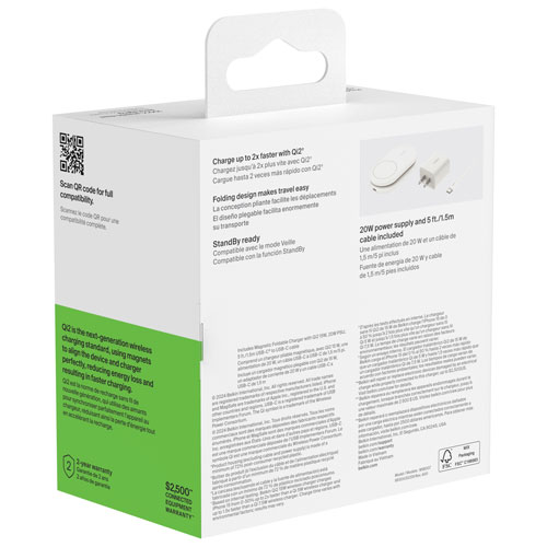 Belkin 15W Qi2 Wireless Charging Stand with MagSafe for iPhone & Apple AirPods - White