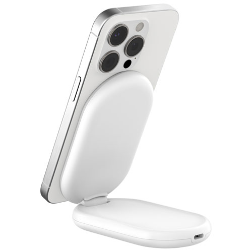 Belkin 15W Qi2 Wireless Charging Stand with MagSafe for iPhone & Apple AirPods - White