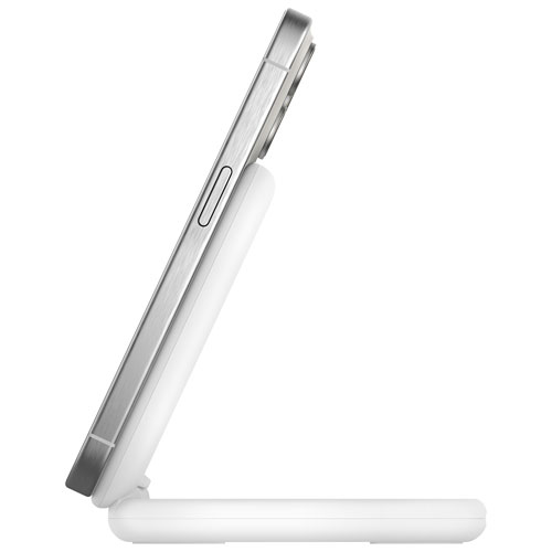 Belkin 15W Qi2 Wireless Charging Stand with MagSafe for iPhone & Apple AirPods - White