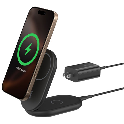 Belkin 15W Qi2 Wireless Charging Stand with MagSafe for iPhone & Apple AirPods - Black